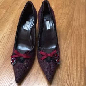 New Prada tweed fabric purple heeled shoes, s.39.5